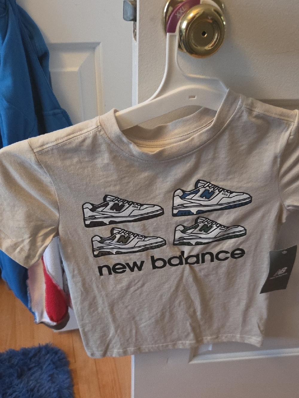 New Balance Beige Kids Tee with Sneaker Graphic